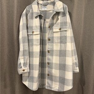 Old Navy Gray and White Plaid Shacket